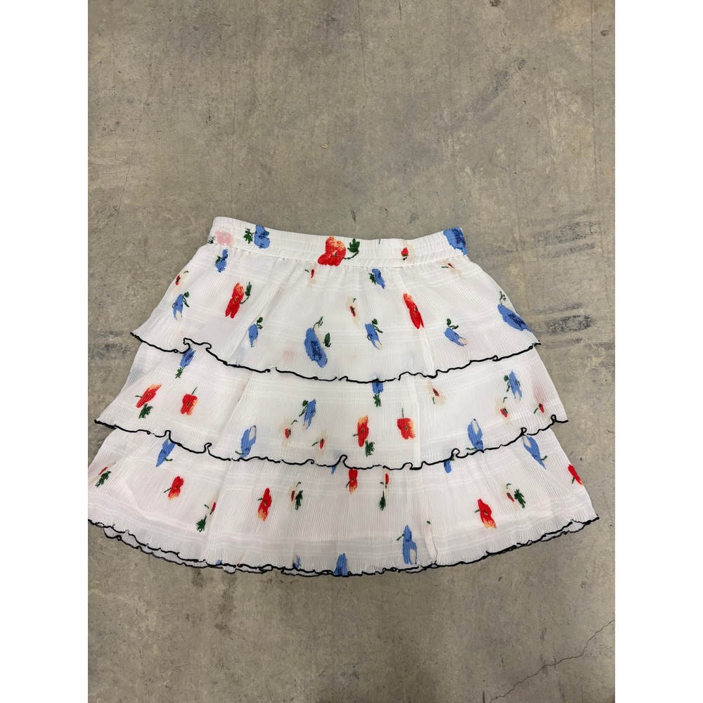 Ganni Floral Print Tiered Mini Skirt White Red Blue Size 36‎